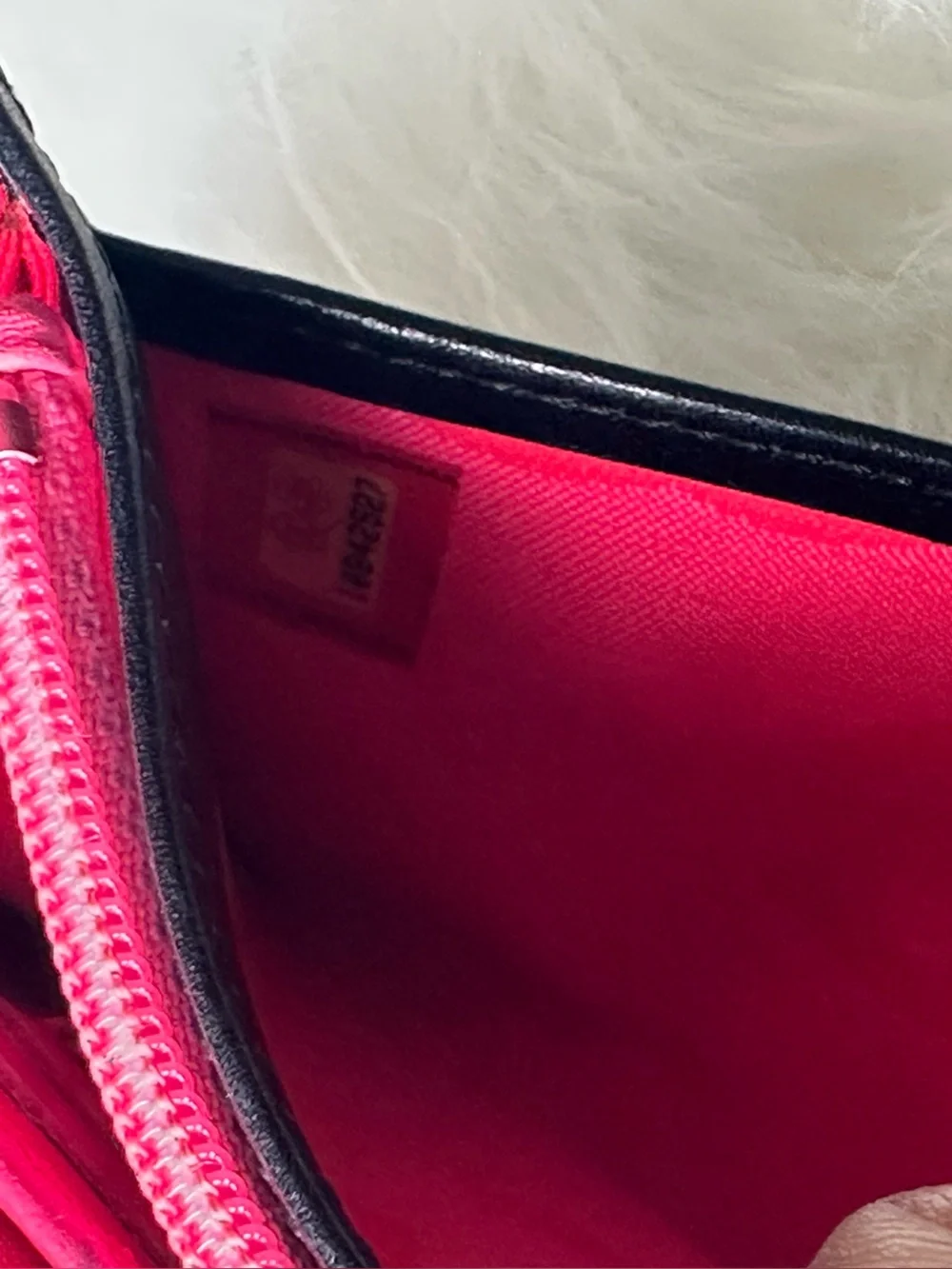 CHANEL Cambon Ligne Black Lambskin Long Wallet White CC Pink Interior